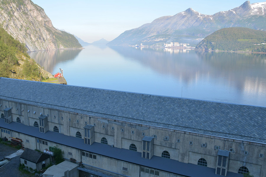 Glomfjord power plant and view of Glomfjord